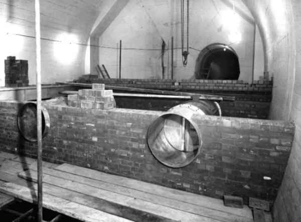 AT 7 Shaft 5 end Fan walls during construction - April 1958